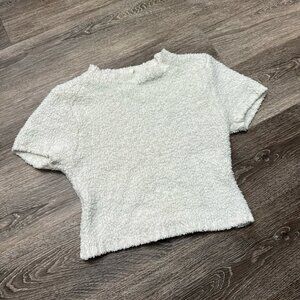 Skims fuzzy knit t-shirt slim fit Sherpa top size s/m off white plush tee